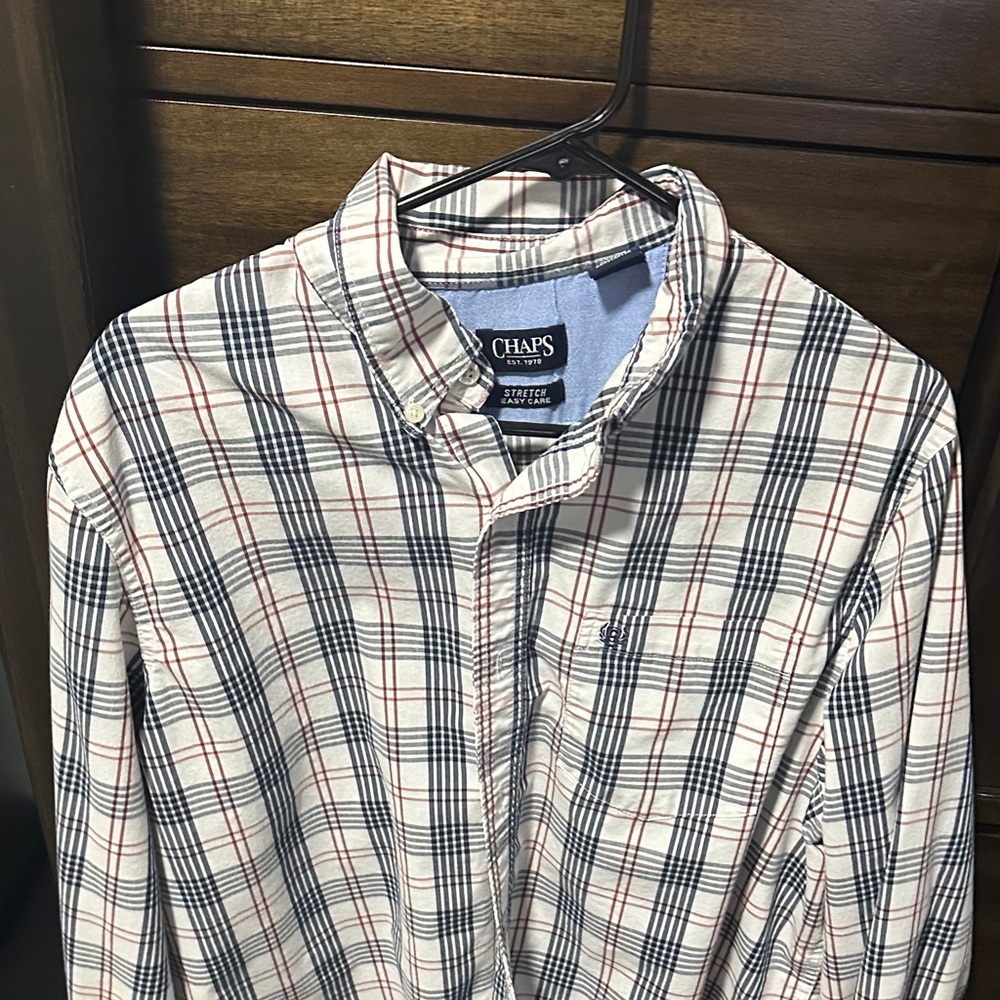 Chaps Men's Plaid Shirt - White, Black, and Red